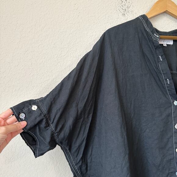 LJC DESIGNS Blouse Black Dolman Sleeve Relaxed Linen Goth Peasant - Picture 3 of 9